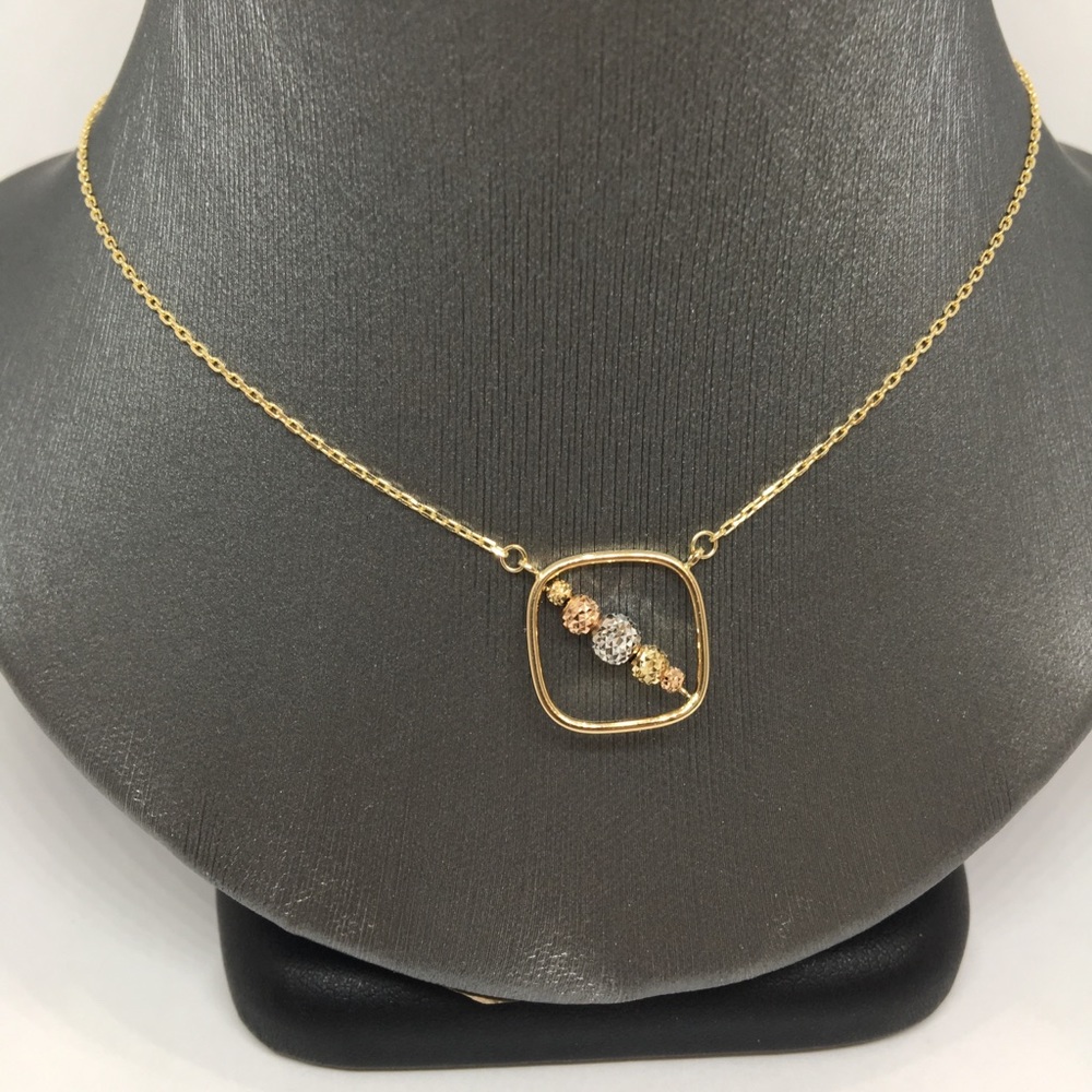 14K Tri-Color Square Necklace